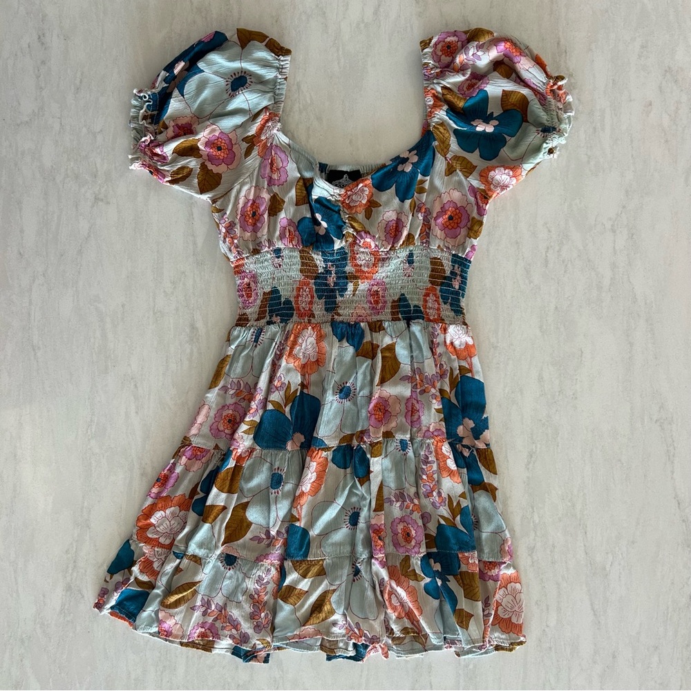 Angie Multicolor Floral Puff Sleeve Dress, small